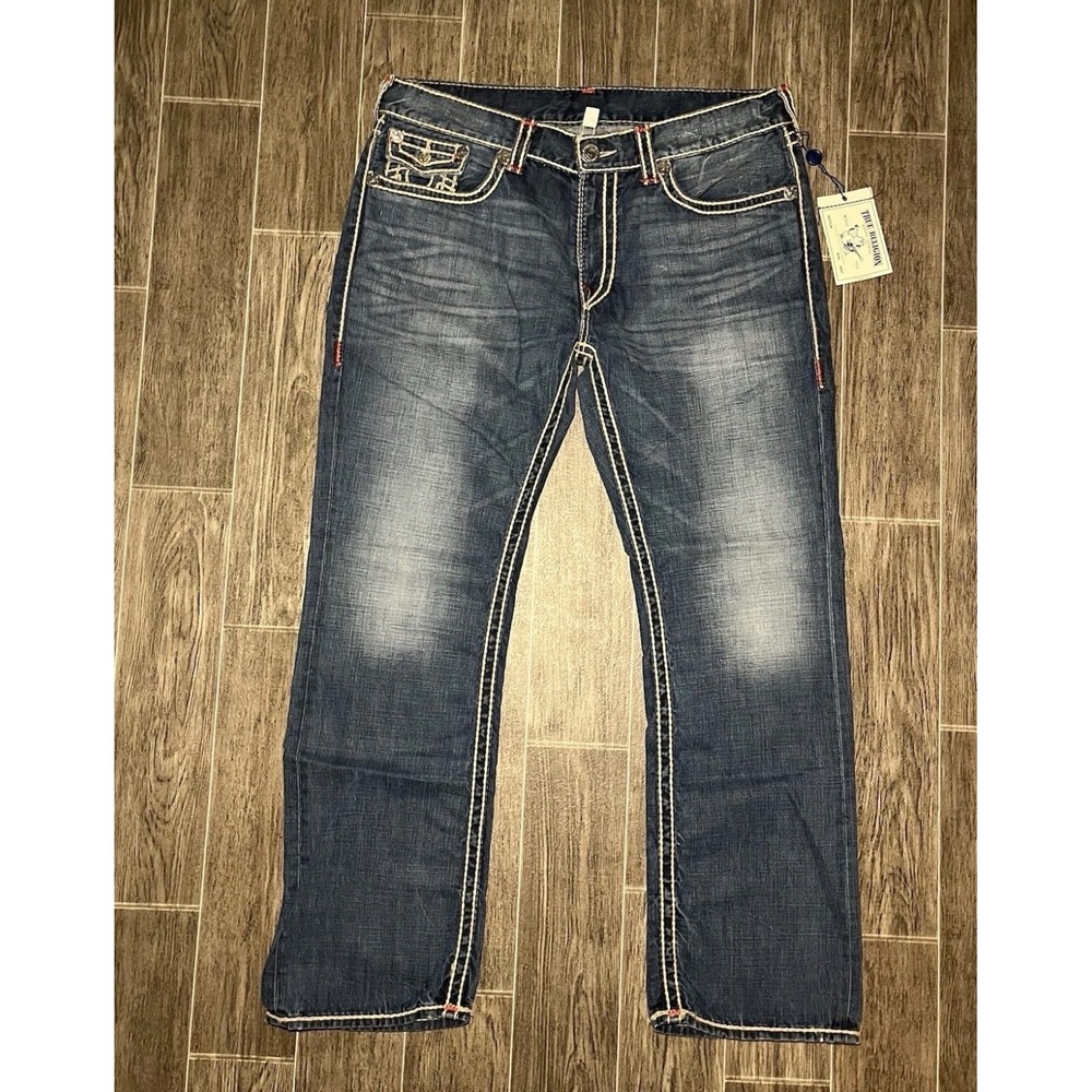 True Religion Straight Jeans Mens 40 Blue Rope Stitch MN2859VA3 Slim Chance Y2K